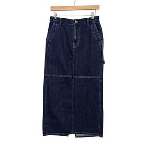 Madewell Skirt Womens‎ 26 Blue Denim Maxi Utility Carpenter Back Slit Pockets